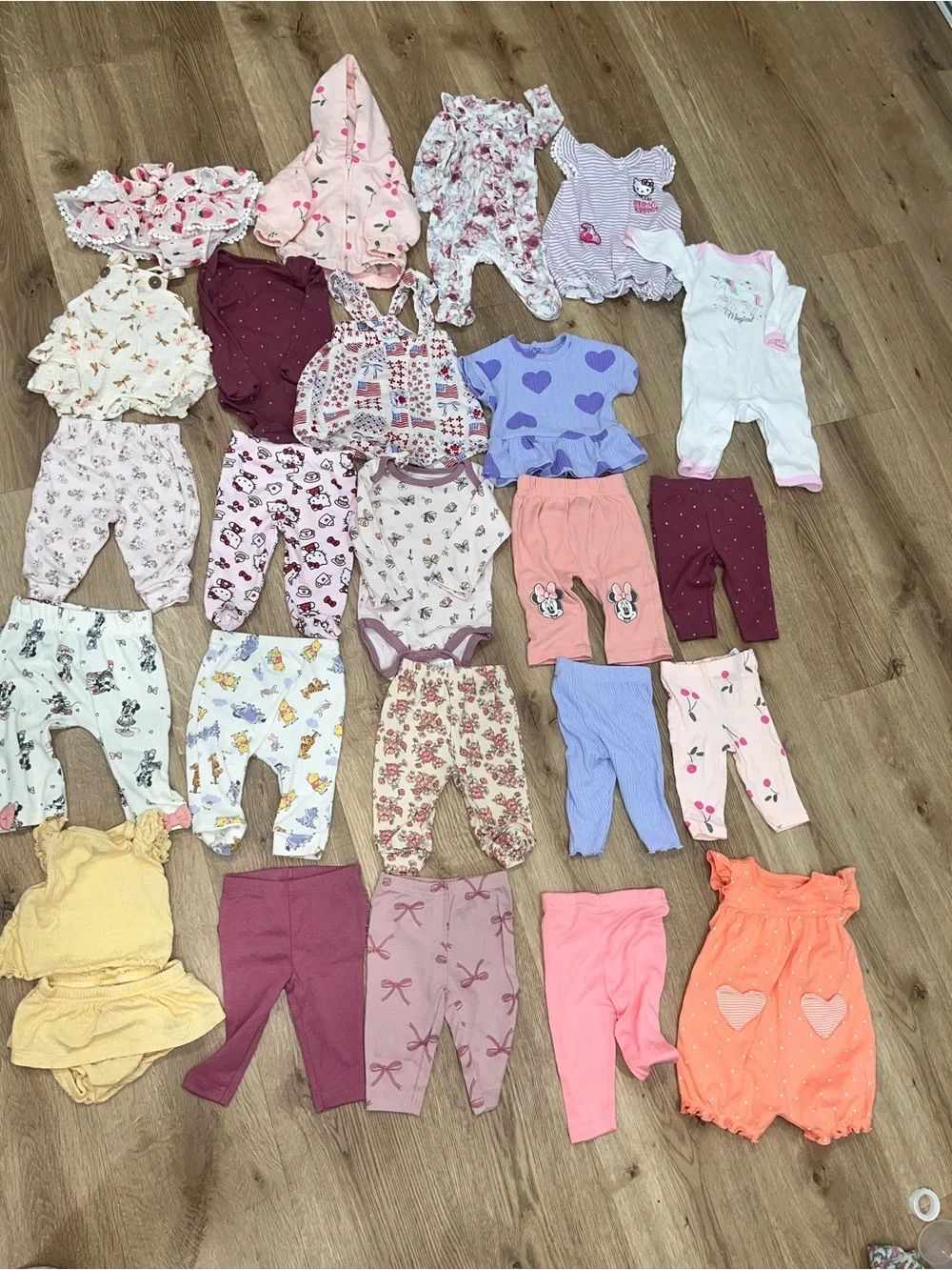 Baby Girls Mixed Clothing Bundle - Pink, Purple, Peach, Floral